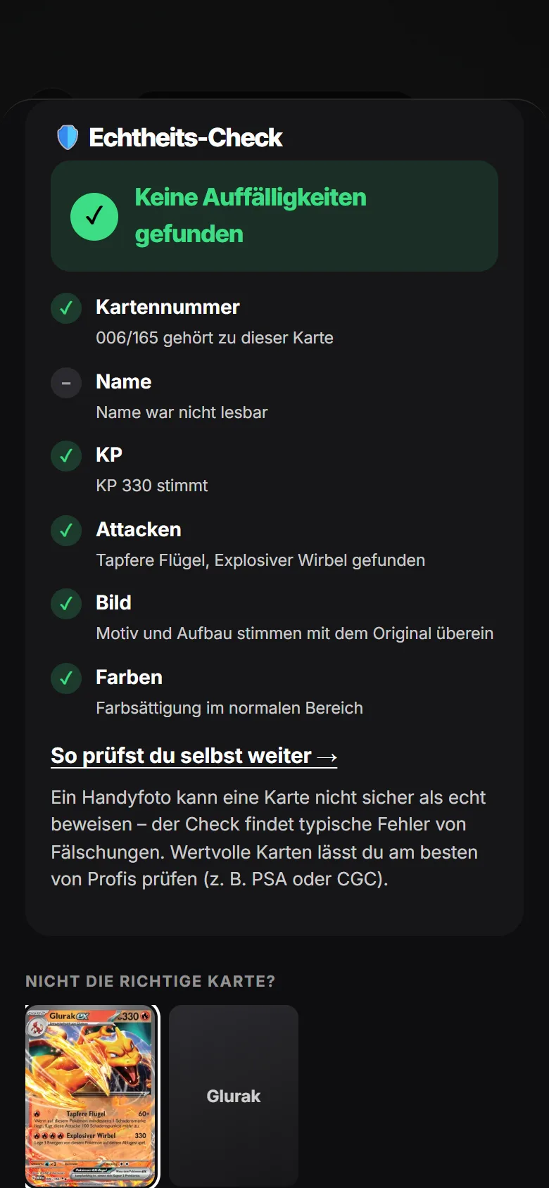 CardVault-Echtheits-Check: Keine Auffälligkeiten gefunden